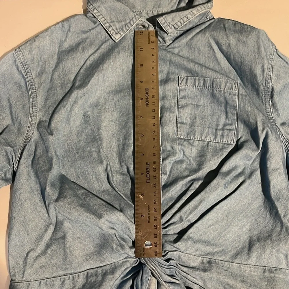 3/$20 Justice Girls Denim Blouse Size 8 - Button-Up Knot Front Shirt - Picture 8 of 10